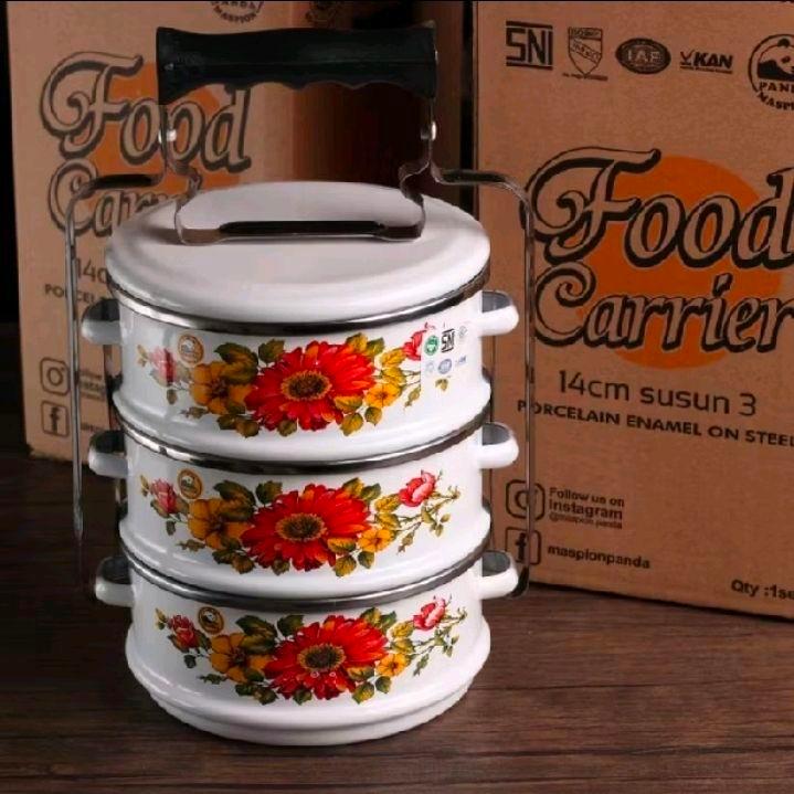 MASPION RANTANG PANDA  ENAMEL 14CM SUSUN 3 / RANTANG PUTIH SUSUN 3 RANTANG PIKNIK RANTANG HAJAT