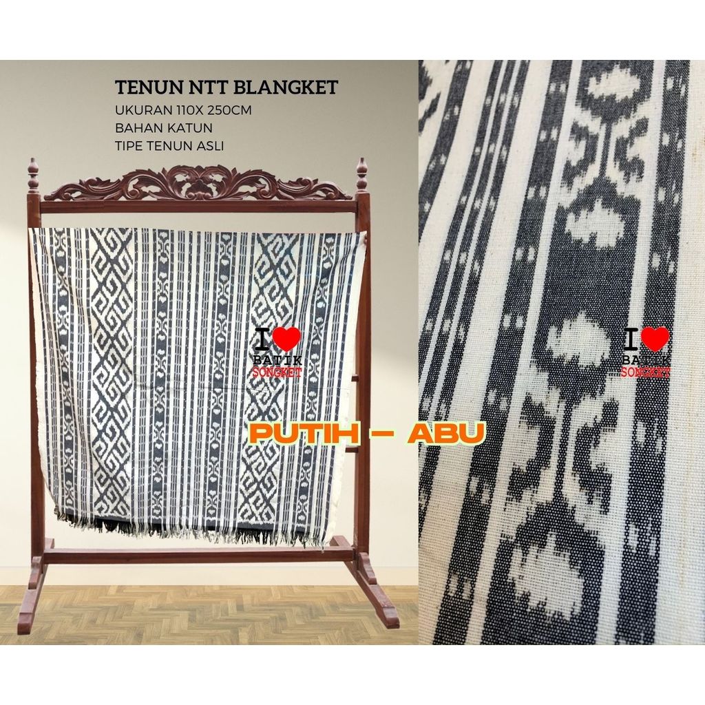 TENUN NTT MOTIF 13 BLANGKET JEPARA LOMBOK BALI KAIN HALUS ETNIK ANTIK ABU PUTIH