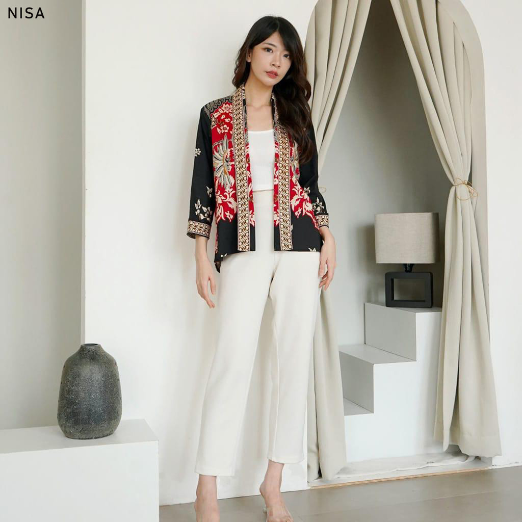 GIRLY Nisa Luaran Batik Atasan Blouse Wanita Rompi Blazer Batik Outer Batik Lengan Panjang Wanita Hi