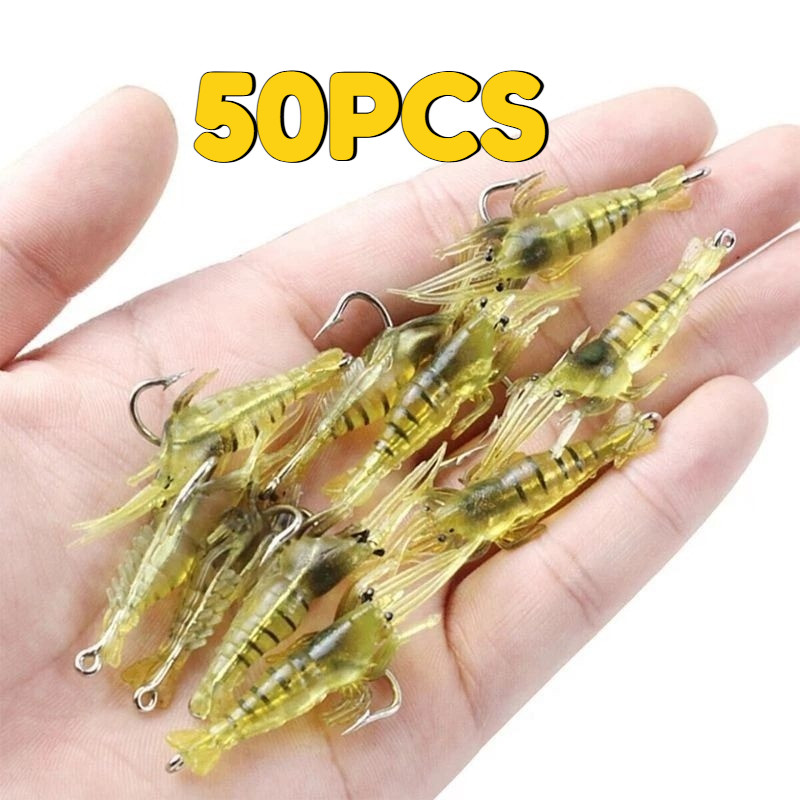 50Pcs Soft Lure Umpan Udang Tiruan Buatan 4.5cm Dengan Kail Stainless