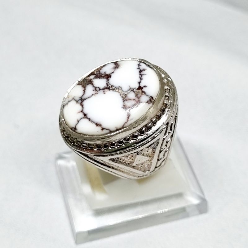 Cincin batu pirus putih urat merah hitam asli original / pirus persia putih urat emas / liontin batu