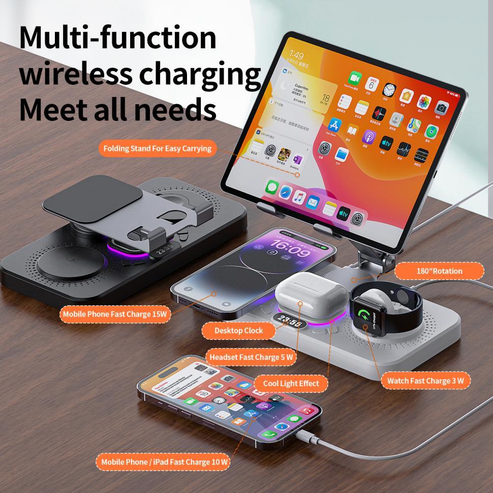 4 In 1 Foldable Wireless Chargeing Station For iPhone 16~12 Series, Wireless Charging Station For iW