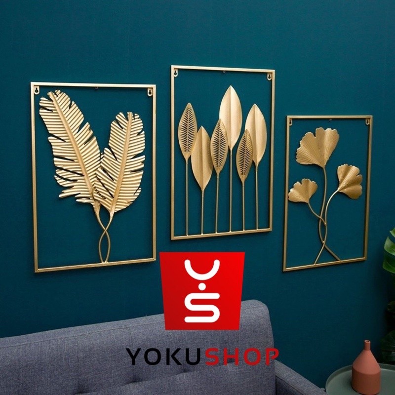 AG - Hiasan Dinding Frame Metal Gold Daun Leaf Ginko Scandinavian