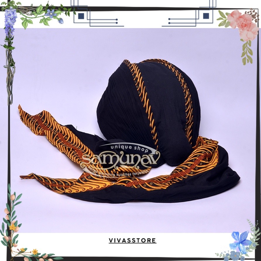 Viral Blangkon Jogja Koncer Hitam Motif Samurai Kuning Full