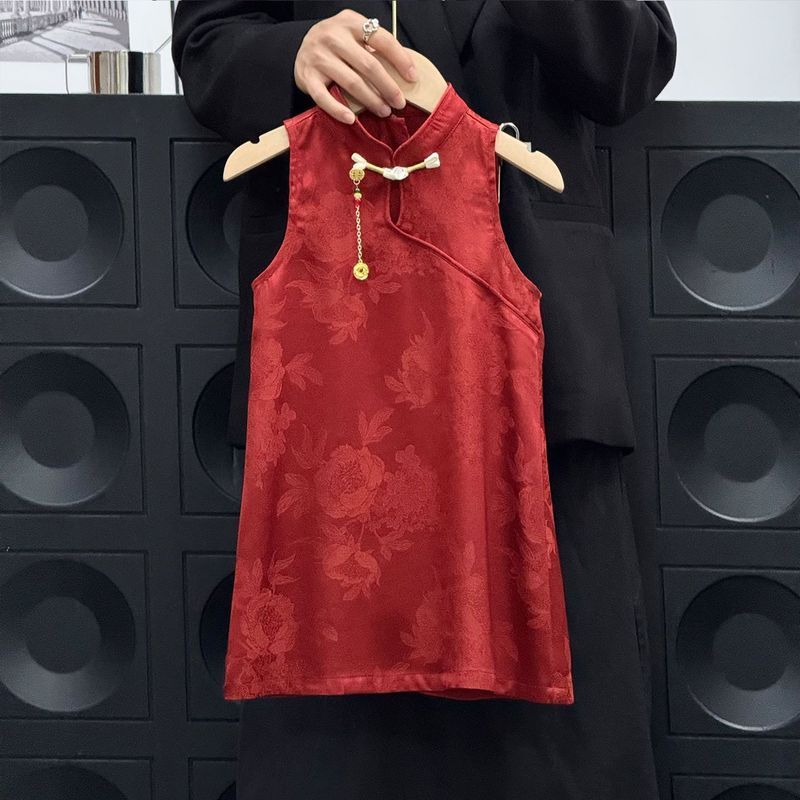 [Kota Dongeng]Edisi Tahun Baru Cheongsam Merah, Gaun Hanfu Gaya Cina Terbaru untuk Anak Perempuan