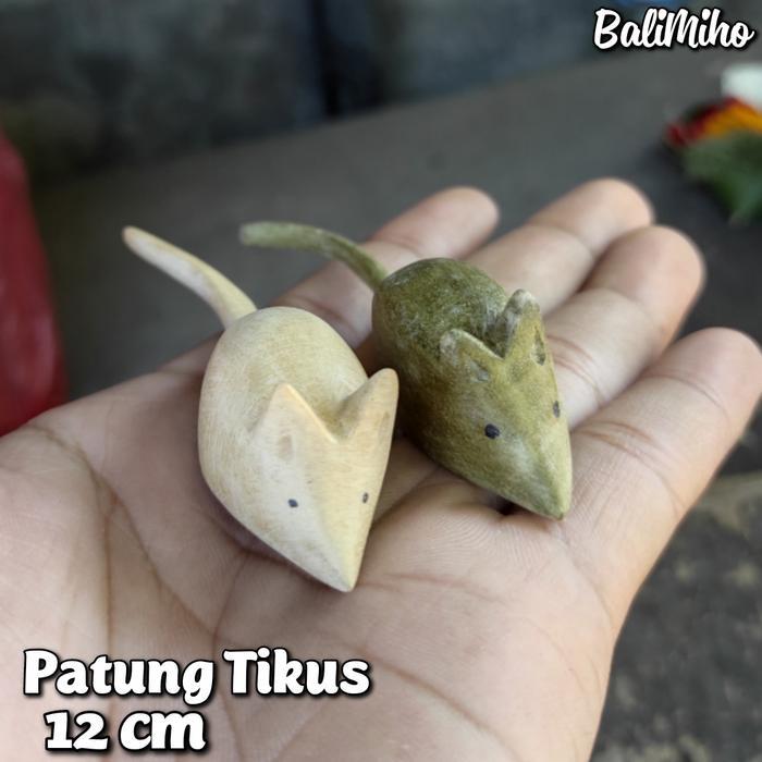 Patung Tikus Kayu 12 cm/Tikus Kayu/Pajangan Tikus/Mouse Sculpture - Putih