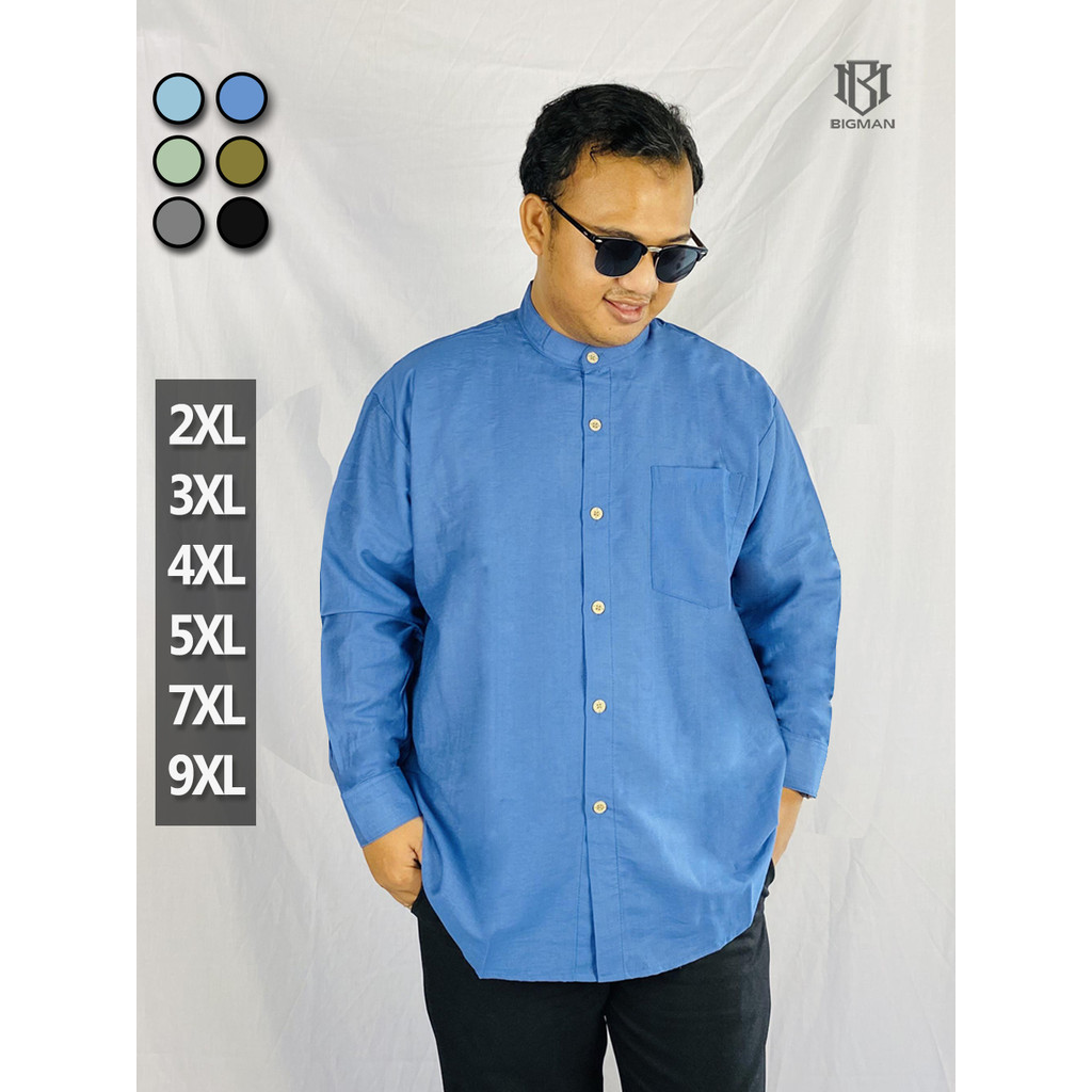 Kemeja Pria Jumbo Tangan Panjang Kerah Shanghai Adem