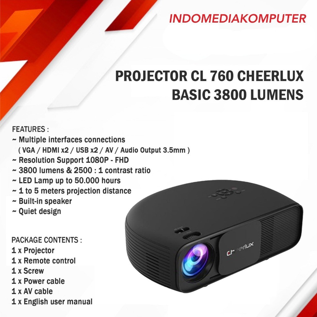 Projector CL760 Cheerlux Basic 3800 Lumens Projector Cheerlux CL760 3800 Lumens Basic Projector Chee