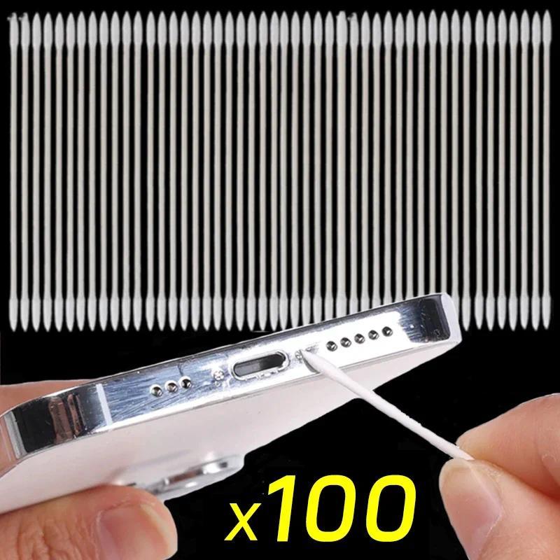 100-25Pcs Dust Free sposable Cleaning Swab Cotton Stick for AirPods Earphone Headphone Phone arge Po