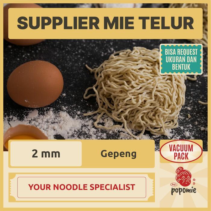 VACUUM PACK Mie Telur Popomie Bisa Request Bakmi Mie Telor Ayam - 2mm Gepeng, Lurus