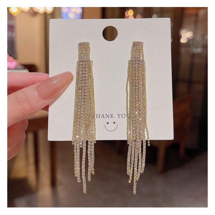 Anting Tusuk Panjang Earrings Juntai Bentuk Variasi Warna Gold Silver Hitam Acara Pesta Pernikahan K