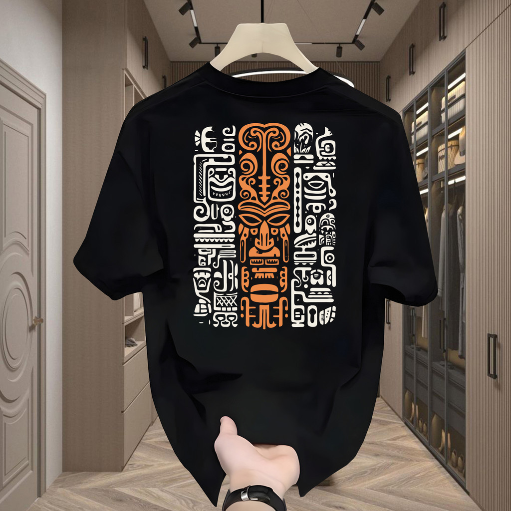 Kaos Distro Pria Tiki Tribal Hitam Unik Premium | Baju Fashion Streetwear Kekinian Cotton Nyaman Dip