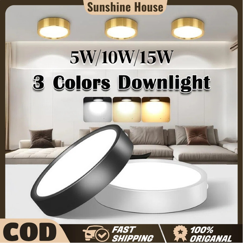 3 Warna Lampu Downlight LED Panel Bulat Kotak Bahan Alluminium Tempel Plafon 5W 10W 15W Ceiling Ligh