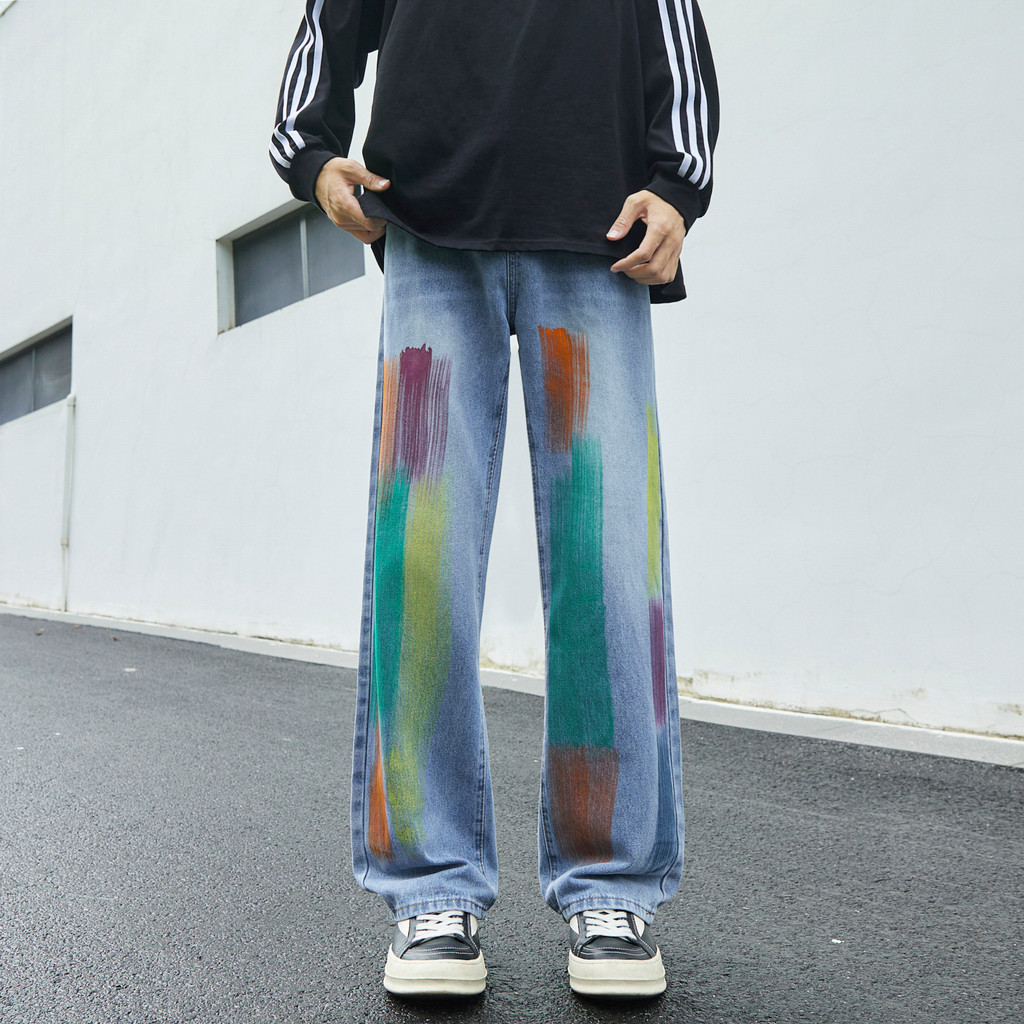 Celana Jeans Lebar Motif Grafiti Untuk Pria Eropa Dan Amerika