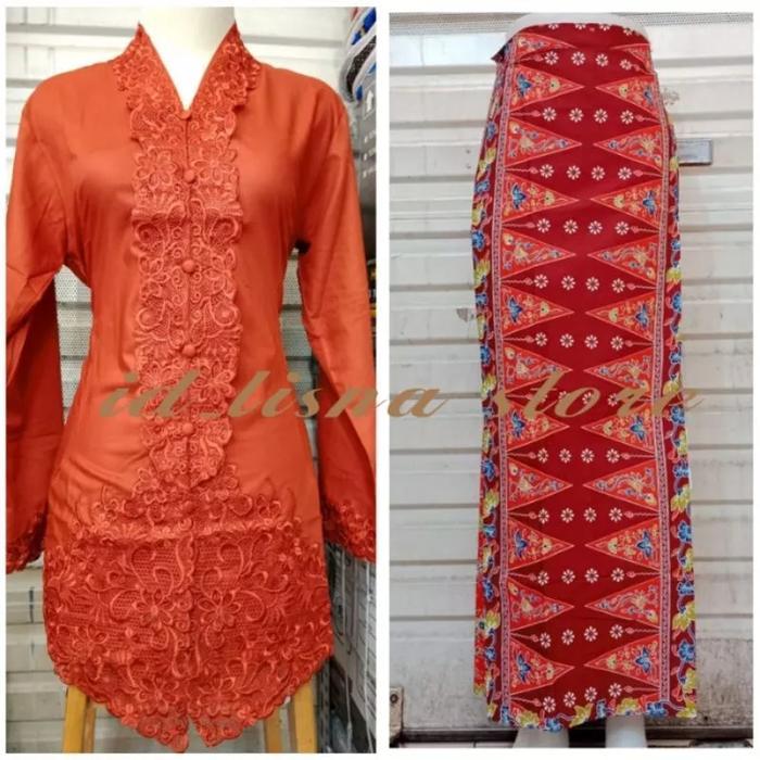 setelan kebaya encim/kebaya encim polos bordir/kebaya encim modern - Kuning, 5L