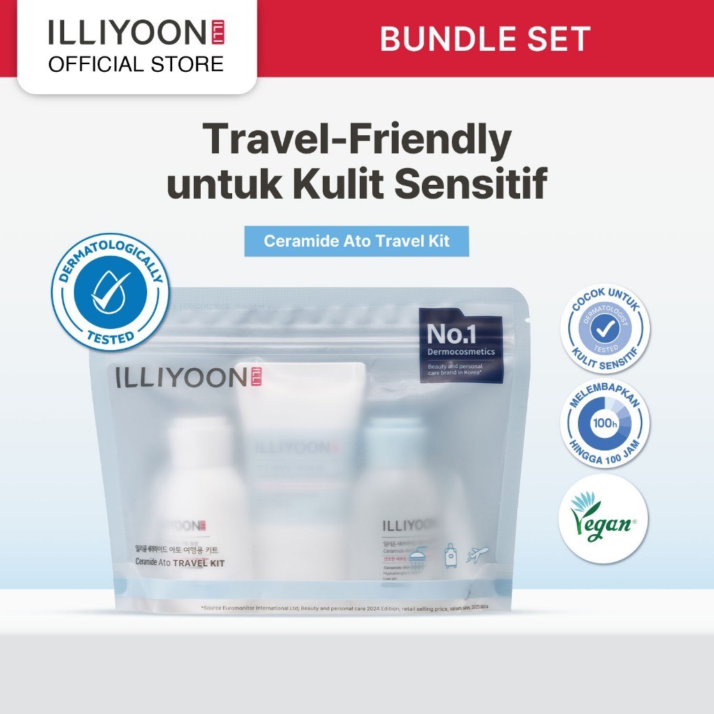 ILLIYOON Travel Kit (Lotion + Cream + Wash) - Sensitive Skin Essential Trial Kit - Paket Pelembap & 