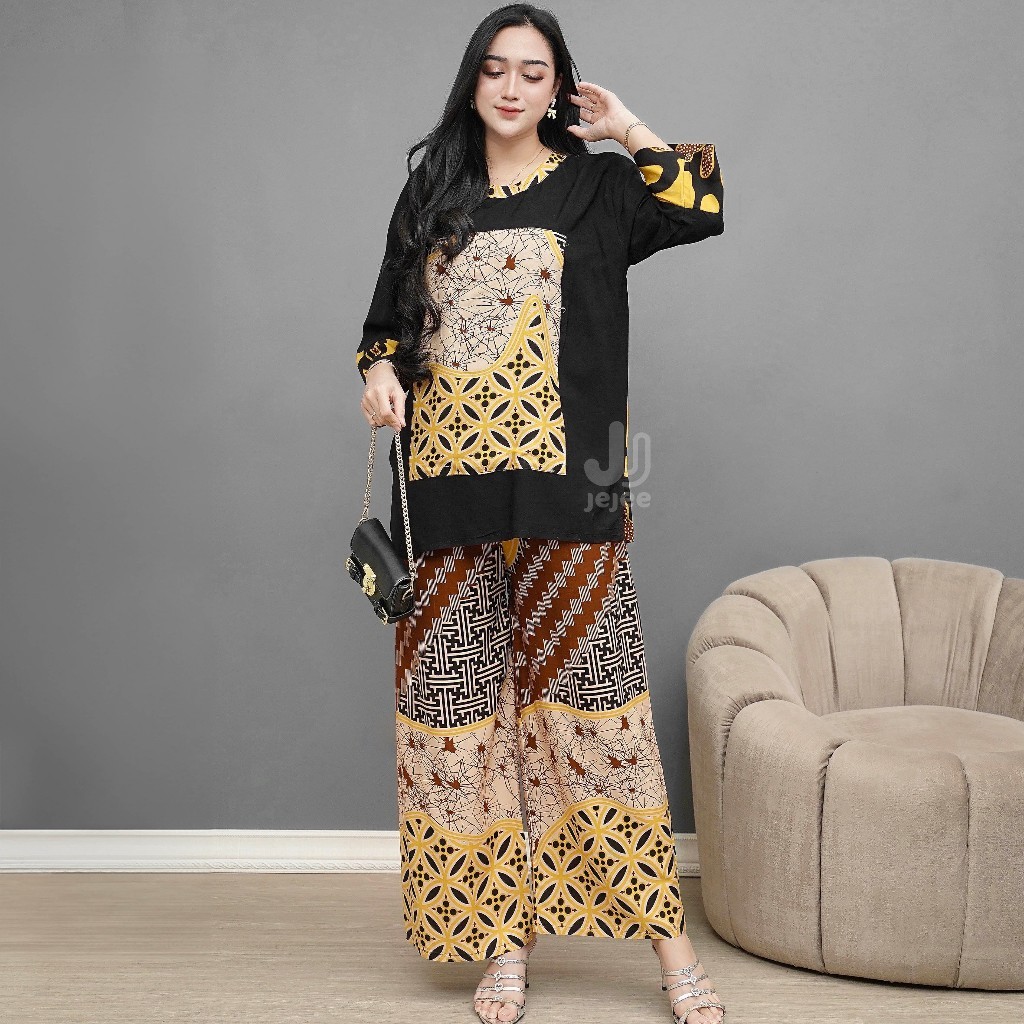 BUPESHOP Setelan Sabita One Set Rayon Batik Abstrak Piyama Baju Tidur Modis