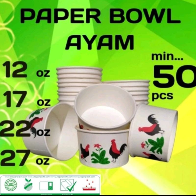 Terlaris Paper Bowl Cup Mangkok Mangkuk Ayam Jago isi 25 pcs Kertas Bakso Mie Rice Bowl Tahan Panas 