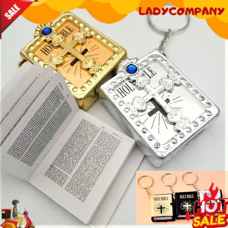 Gantungan Kunci Alkitab Mini Kecil Bahasa Inggris Holy Bible Souvenir Rohani Kristen Hadiah Kado Nat