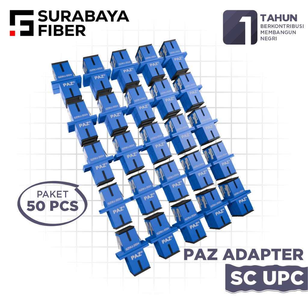 Adapter FO SC UPC Merk PAZ Original isi 50Pcs - Barel Fiber Optik - Konektor ODC / OTB / Roset PAZ