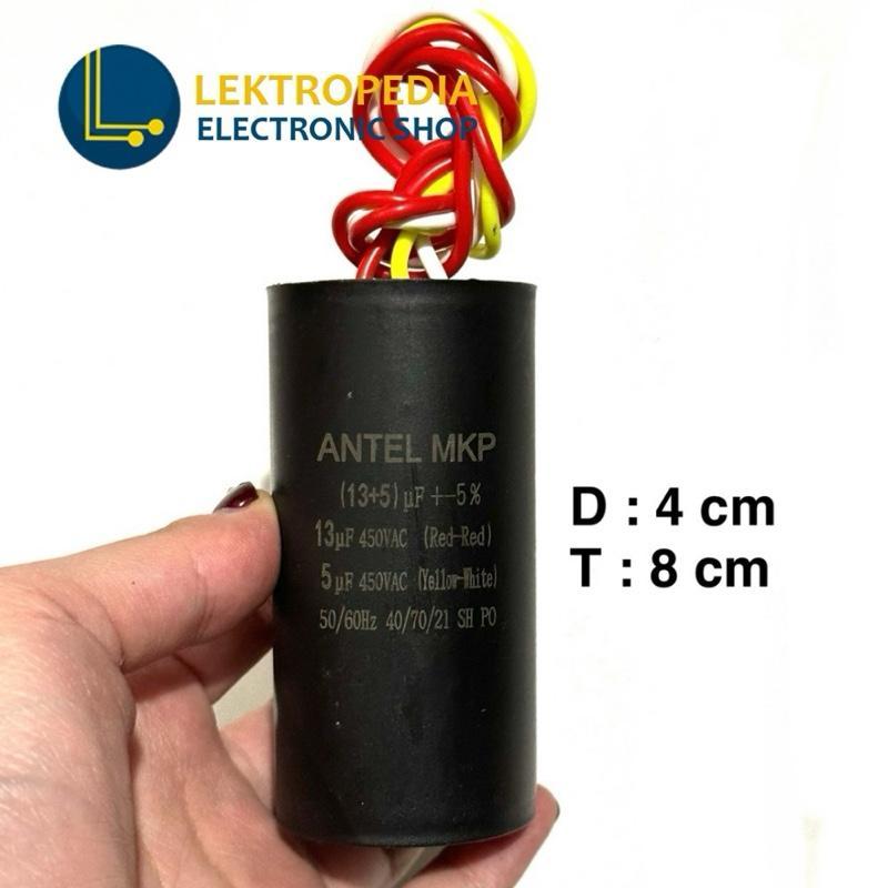 Kapasitor AC 13+5uf ANTEL MKP 450v Bulat Soket uf mikro 13 + / 5 uf 3 kaki mikro Capacitor aluminium
