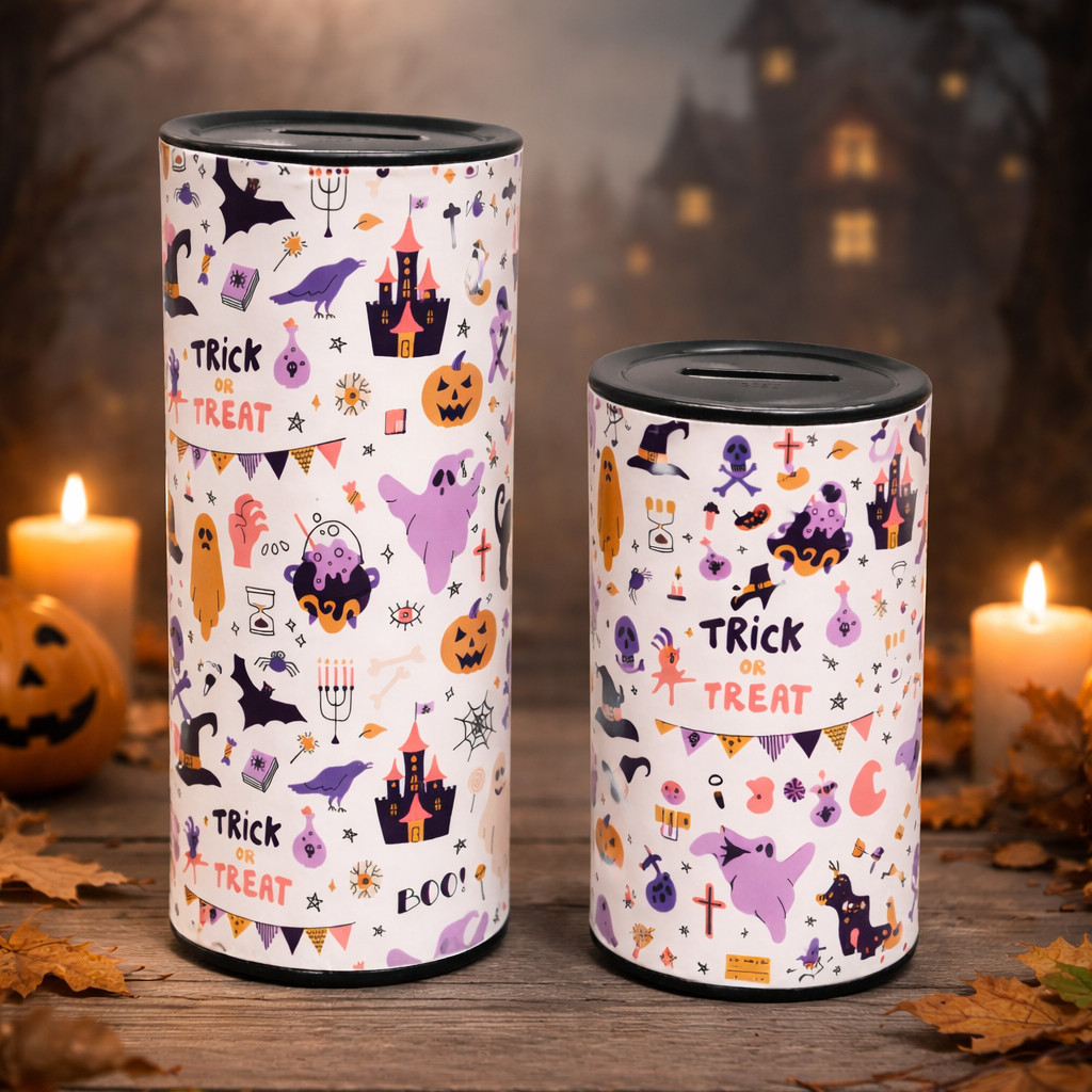 Celengan Karakter Halloween Hitam Besar XXL Celengan Plastik Anak Buka Tutup Motif Pumpkin Koin