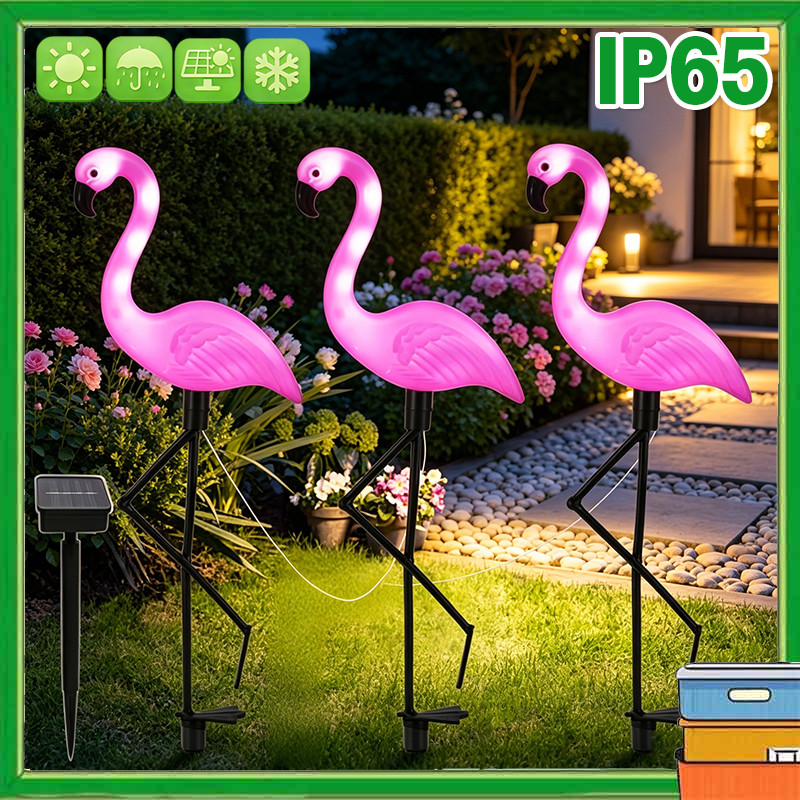 3PCS Lampu Halaman Flamingo Lampu Flamingo Tenaga Surya Tahan Air Lampu Tanam Untuk Dekorasi Taman O