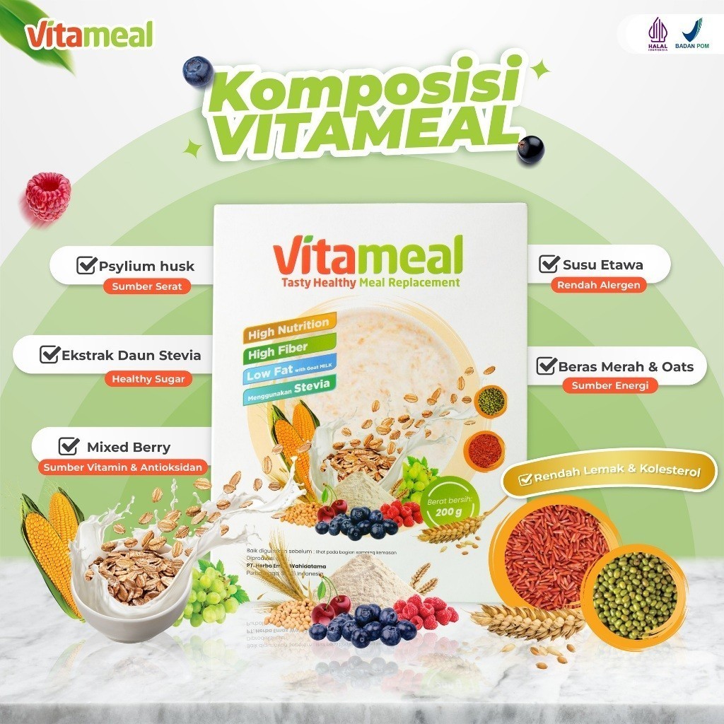 Vitameal Paket 1 Box Sereal Sehat Multigrain Bantu Turun Gula Darah Cegah Diabetes dan Kolesterol Al