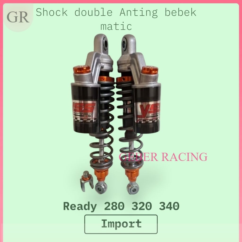 NEW DOUBLE SHOCK ~SHOCKBREAKER COPY YSS MODEL EXTREME BLACK GREY SERIES DOUBLE TABUNG ATAS UK 280MM-