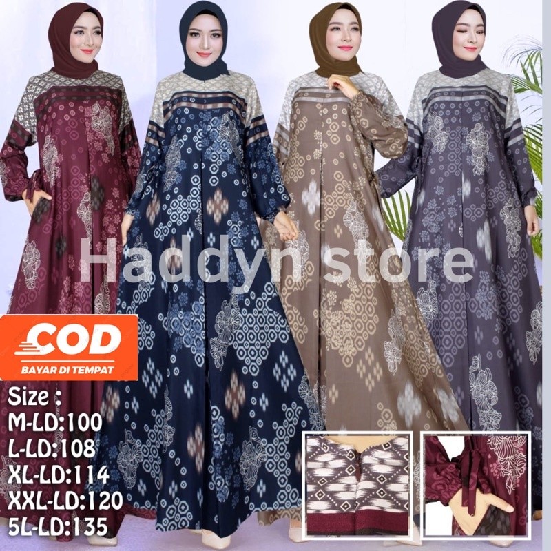 [Ready jumbo Ld 135 / 5L ] Gamis bahan silk print terbaru /Gamis Motif Pesta /Gamis motif batik | BD