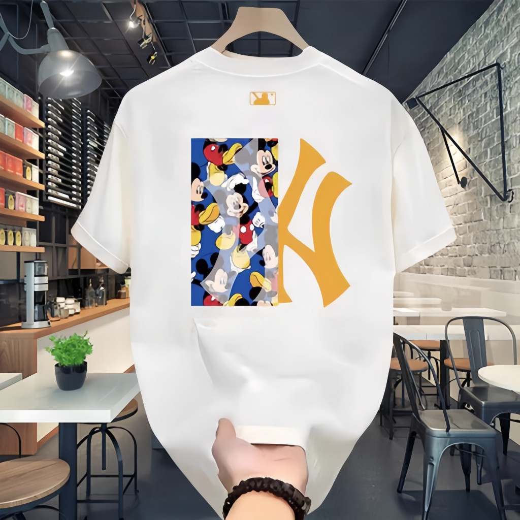 COD 100% Cotton Outlets Kaos Distro MLB Mickey Mouse Pria Wanita Oversized Baju Boxy Fit T Shirt - O