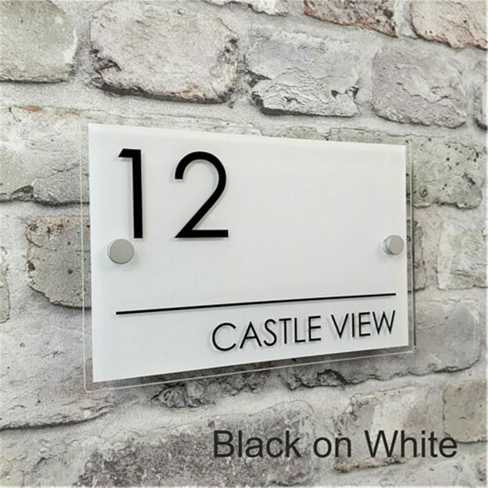Custom  House Number MODERN HOUSE SIGN PLAQUE DOOR NUMBER STREET NAME GLASS EFFECT ACRYLIC