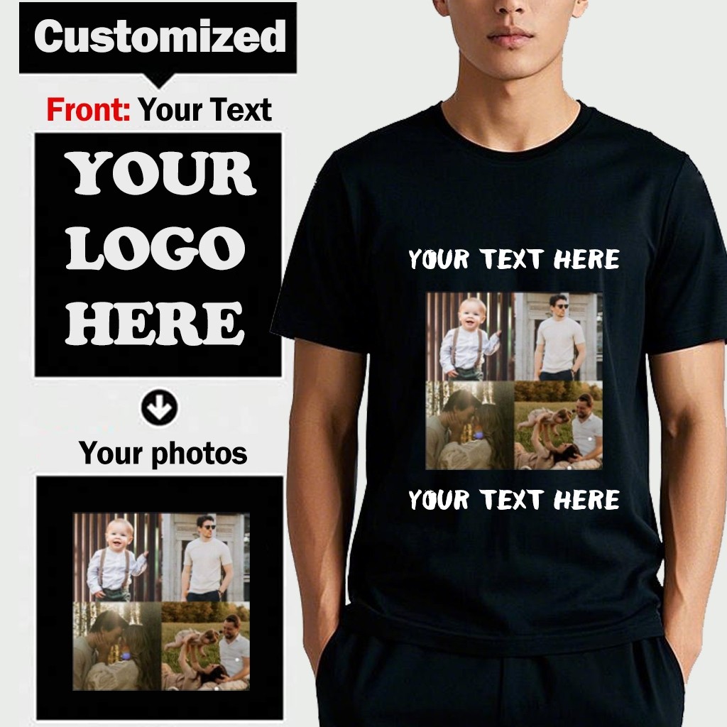 Kaos Kustom Unisex Cetak Foto Personalized - Upload Foto Selfie Hewan Peliharaan Keluarga