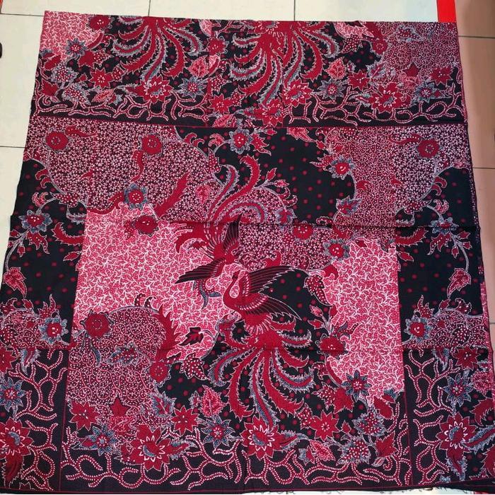 Kain Batik Tulis Asli Pola Kemeja Motif Burung Merah Hitam Elegan untuk Pakaian Tradisional batik nu