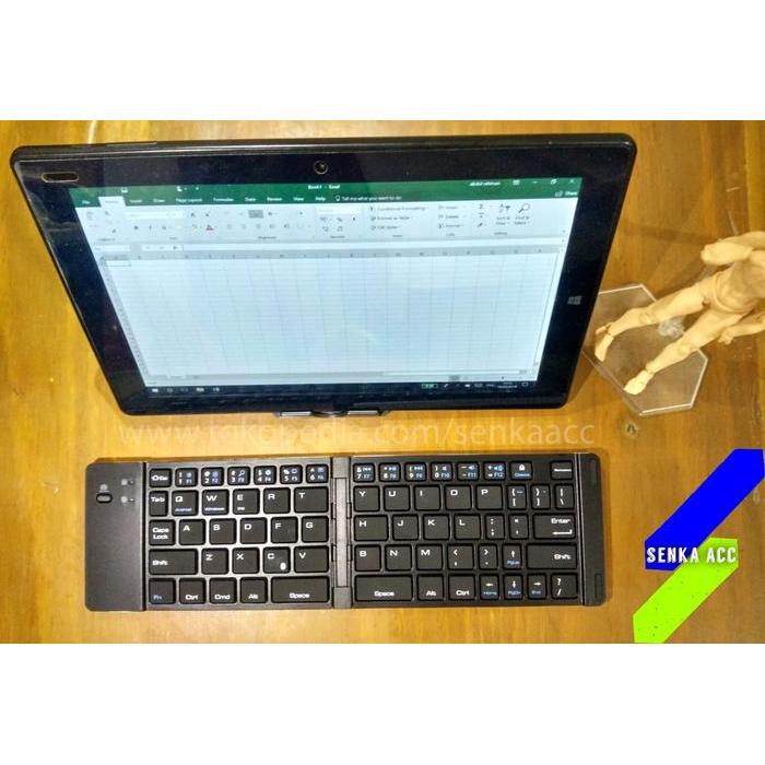 Keyboard Bluetooth Foldable Lipat 2 Windows Android IOS Ipad Samsung - Black