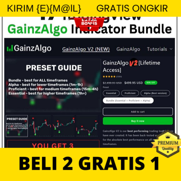 TradingView Forex Indicator - GainzAlgo V2 Dengan 3-Preset Indicator Bundle - Alpha (Low TF), Profic