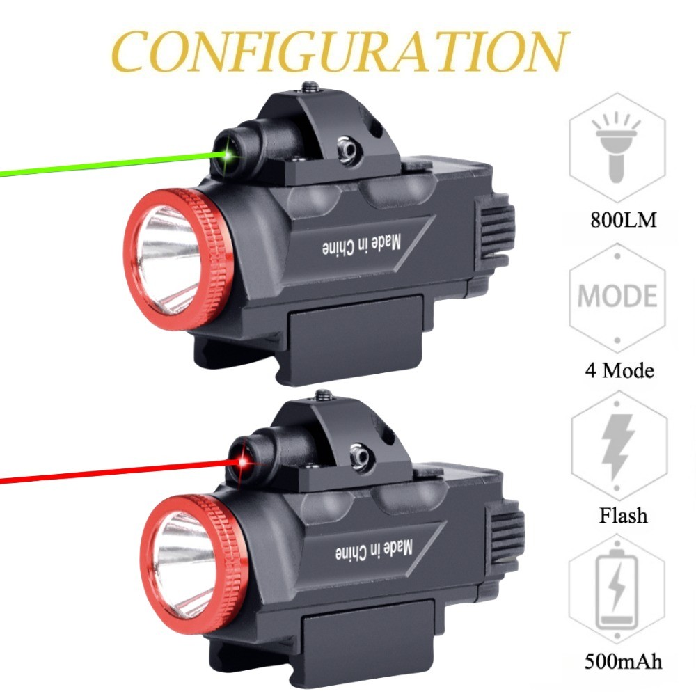800LM Tactical LED Flashlight Combo Red Green Dot Sight Hunting Weapon Gun Strobe Lamp Fit 20mm Rail