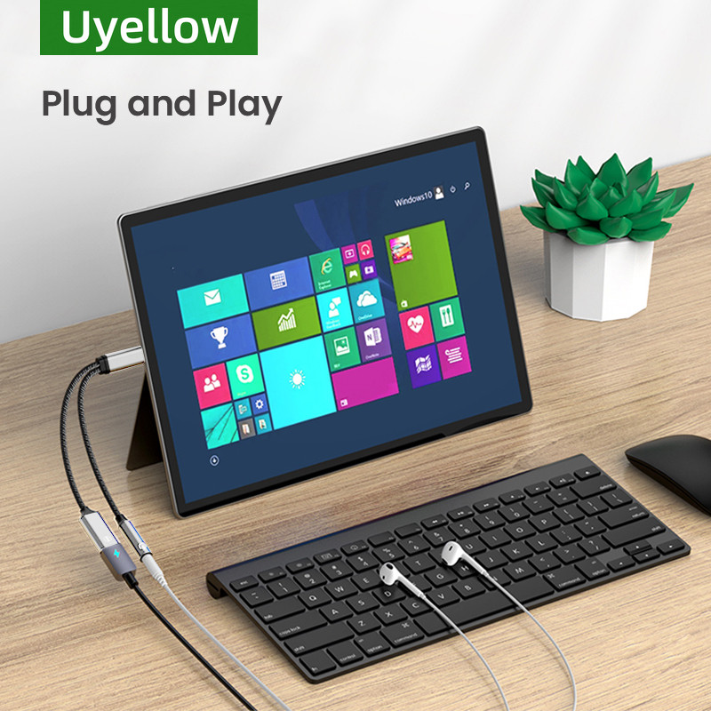 Uyellow 2 In 1 Type USB C To 3.5mm Jack Earphone Charging Cable Converter Type C to 3.5 Audio OTG Ad