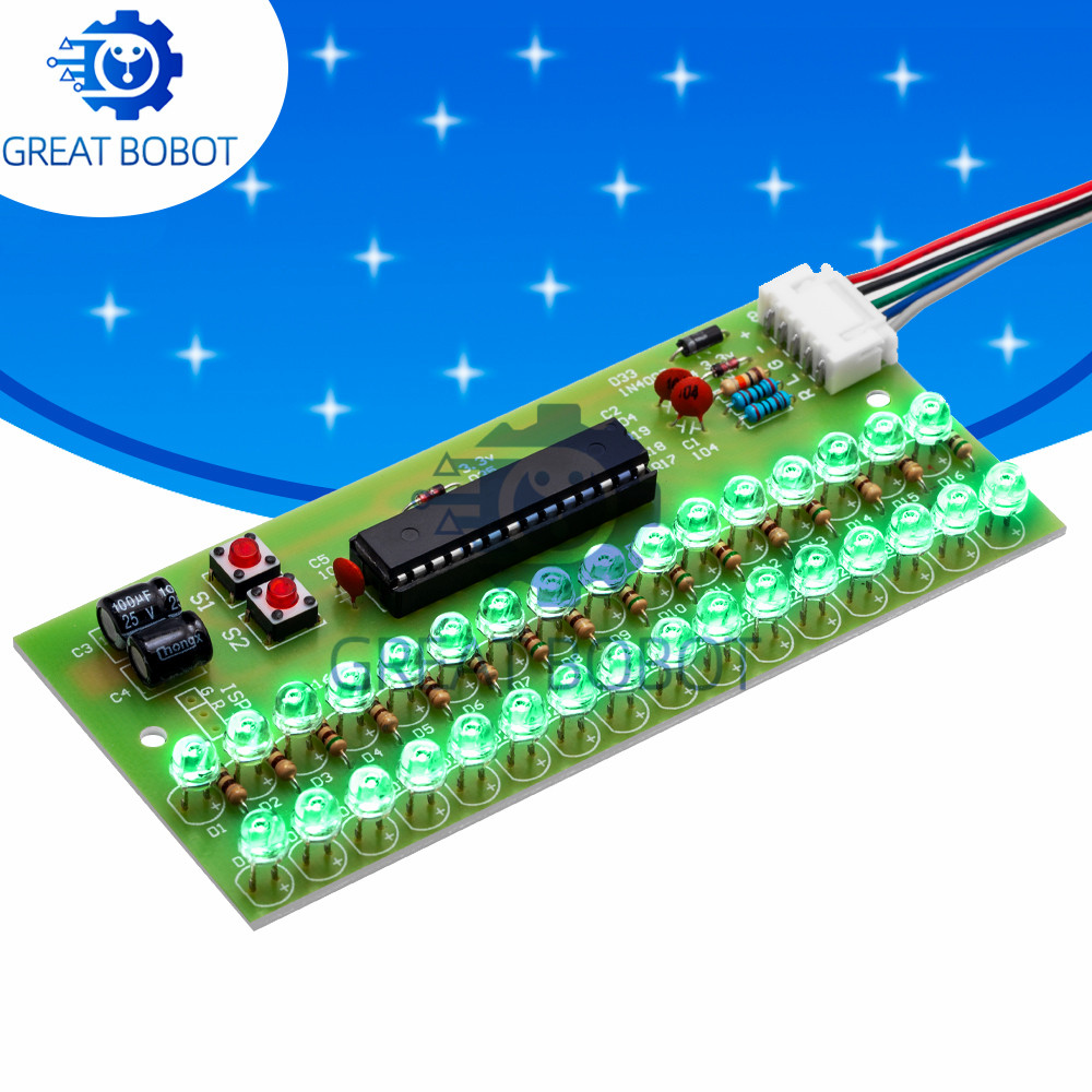 MCU-Controlled 16-LED Dual-Channel VU Meter: Green Auo Level Incator (Adjustable Patterns, 8-12V DC,