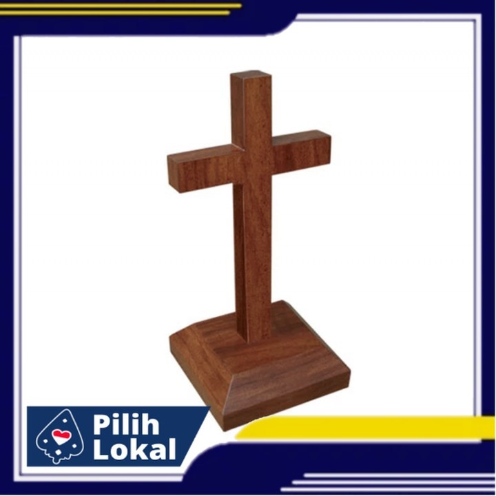 Salib Duduk Kristen Kayu 20cm  - Salib Duduk Kayu Kristen - Salib Kayu Gethsemane