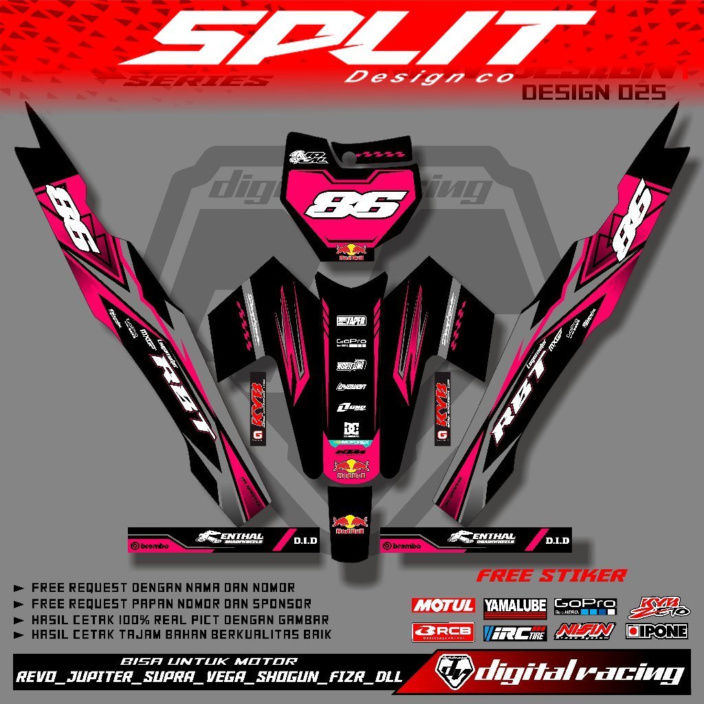 Stiker Decal Motor RBT/GTX VEGA R NEW Stiker Striping Bebek Modif RBT CODE 025 desain digital racing