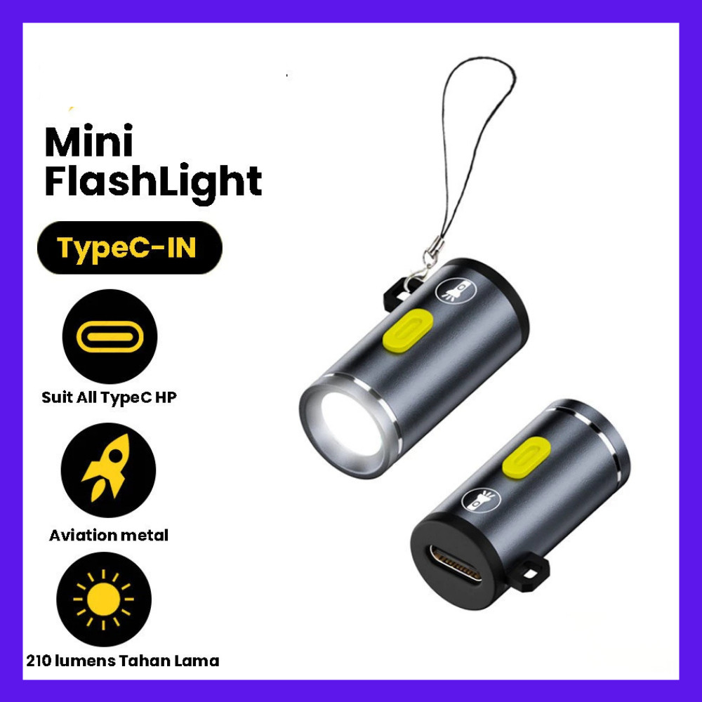 Mini LED Senter LED Mini Flashlight 210 Lumens TYPE C  Lumens senter mini bisa jadi gantungan kunc