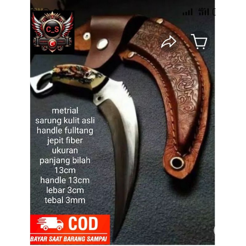 Kerambit Cula Premium Tajam Lipat Baja Persepuh