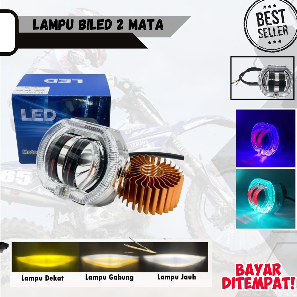 Lampu Projie Led 2 Mata Lampu Projie Biled 2 Mata Jauh dekat Kuning Putih Plus Ring Universal