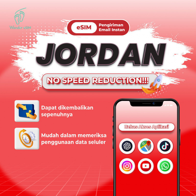 Wander Jordan esim Roaming 5G Data | 3-20GB 3-30Hari | Instant Email Delivery | High Speed Travel