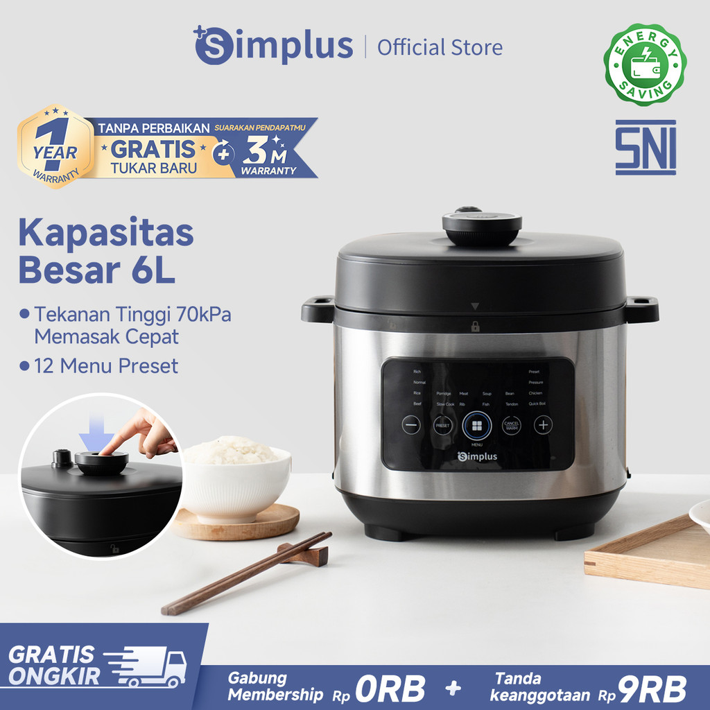 Simplus Pressure Cooker Rice Cooker 6L Presto Panci Anti Lengket 70kpa Tekanan Tinggi Memasak Cepat 