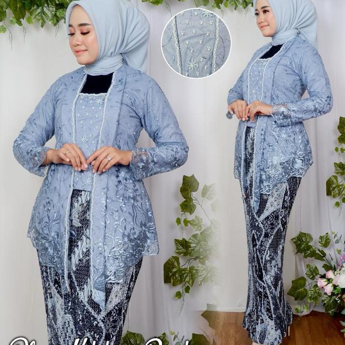 kebaya kutu baru/kebaya kutu baru tile Payet/kebaya wisuda/set kebaya - navy, M