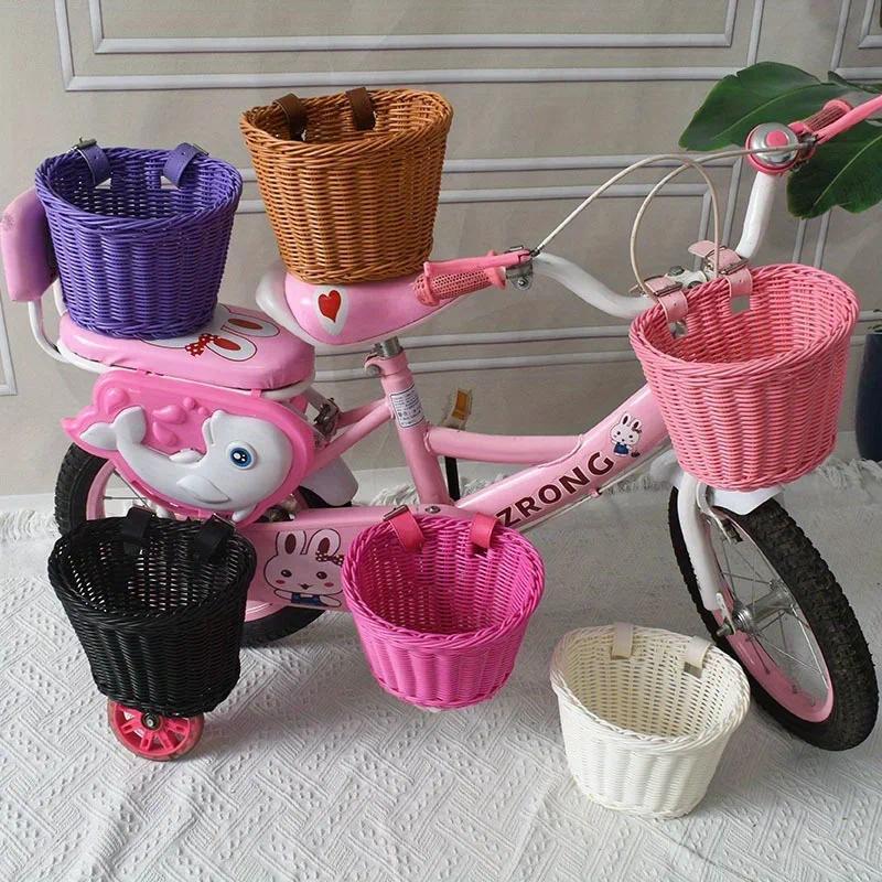Imitation Rattan Plastic Bicycle Basket, Bicycle Miscellaneous Storage Basket, Bicycle Front Basket 