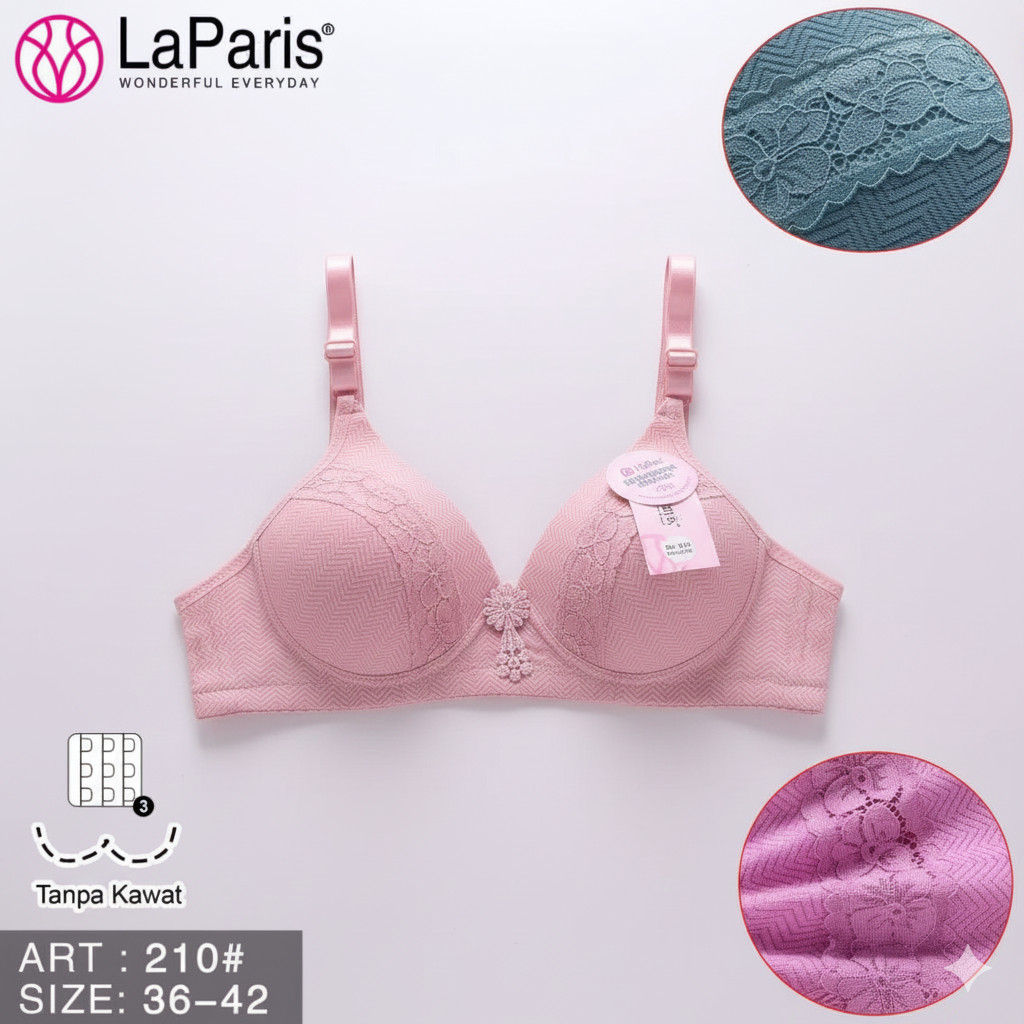 LA PARIS BH CUP B Besar Bra Wanita Push Up Motif Renda For Daily Busa Tipis Tanpa Kawat Kait 3 Size 