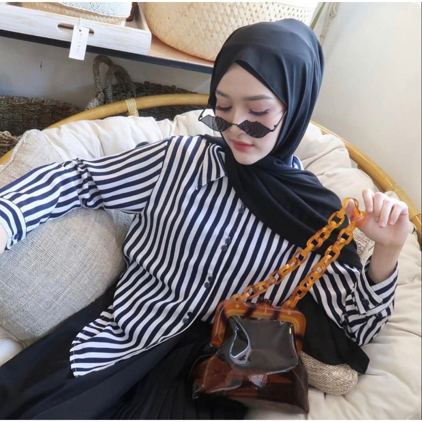 ATASAN SALUR WANITA / KEMEJA MOTIF GARIS GARIS / PAKAIAN KEMEJA SALUR LENGAN PANJANG